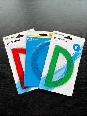 OfficeMax 6" Plastic Clear Protractor Green Red Blue Math Geometry Set